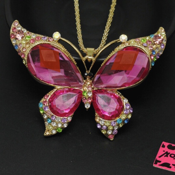 Purple Butterfly Necklace with Multicolor Tips -Crystals & Rhinestones Accents - Picture 1 of 6